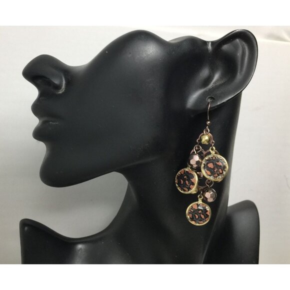 Women's Cheetah Print Gold Tone Dangle Earrings - Picture 1 of 5